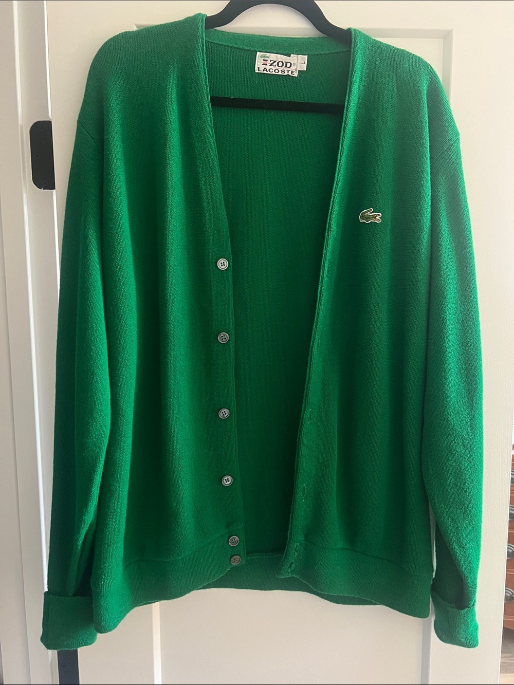 Vintage Lacoste Bright Green Button-Up Cardigan